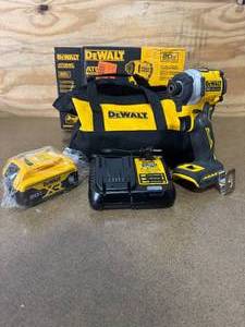 lot 80 image: DEWALT DCF850P1 ATOMIC 20V MAX Lithium-Ion Cordless 14 in. Brushless Impact Driver Kit, 5 Ah Battery, Charger, and Bag - C169