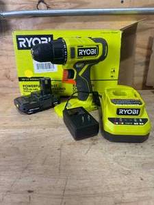 lot 92 image: RYOBI PCL206K1 ONE 18V Cordless 12 in. DrillDriver Kit with (1) 1.5 Ah Battery and Charger - B79