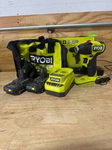 lot 94 image: RYOBI PSBID01K ONE HP 18V Brushless Cordless Compact 14 in. Impact Driver Kit with (2) 1.5 Ah Batteries, Charger and Bag - C98