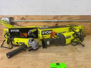 lot 99 image: RYOBI Lot of Corded Tools - AG454 Grinder, RJ186V Reciprocating Saw - C158