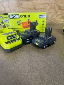 lot 146 image: RYOBI PSK106SB ONE 18V Lithium-Ion Starter Kit with 2.0 Ah Battery, 4.0 Ah Battery, and Charger - B203