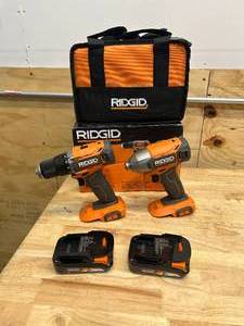 lot 39 image: RIDGID R92721 18V Cordless 2-Tool Combo Kit with DrillDriver, Impact Driver, (2) 2.0 Ah Batteries, and Charger - B159