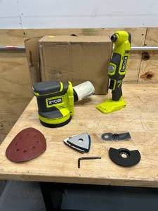 lot 122 image: RYOBI PCL1207N ONE 18V Cordless 2-Tool Combo Kit with Multi-Tool and 5 in. Random Orbit Sander (Tools Only) - B79