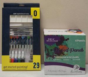 lot 31 image: Art Alternatives - Paint Set (Oil) & Daveliou Wood Panels - 8 x 8 x 34 (6 Panels) (View Photos)