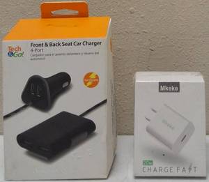lot 26 image: (1) Front & Back Seat Car Charger - 4 - Port  (1) Mkeke Charge Fast - USB - C 20W Fast Charger