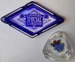 lot 34 image: Camel  (1) Camel Special Lights - Cobalt Blue Ashtray (1) Joes Lounge - Clear Ashtray