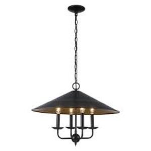 lot 13 image: Monteaux Lighting 4-Light Black and Gold Chandelier Light Fixture with Metal Shade   Customer Returns See Pictures