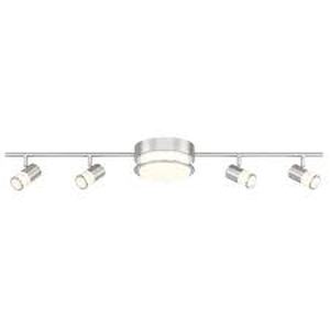 lot 33 image: Hampton Bay Greyrock 3.44 ft. 4-Light Brushed Nickel Integrated LED Fixed Track Lighting Kit with Rotating Heads & Flush Mount Light Customer Returns See Pictures