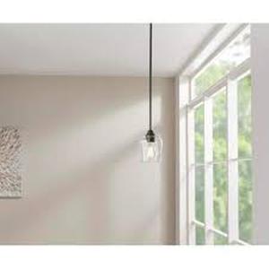 lot 35 image: Lot of Hampton Bay Pavlen 5.5 inch 1-Light Bronze Mini Pendant with Clear Glass Shade  Customer Returns See Pictures