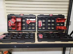 Milwaukee Pack out System 4 Wall mounts, 1 Long Handles tool holder, 1 Belt Clip Rack,1 Battery Holder,  2 Tool Racks