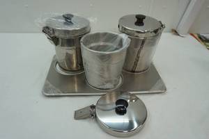 lot 4 image: steam table adaptor plate with soup warmer pans & lids