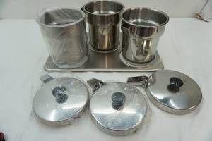 lot 5 image: steam table adaptor plate with soup warmer pans & lids