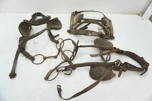 lot 97 image: vintageantique driving harnesses with blinders 3ct