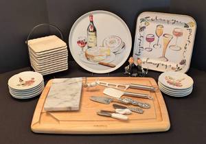 lot 67 image: Decorative Wine and Cheese Plates and Servingware