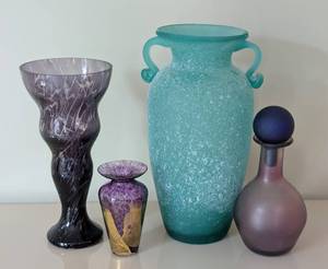 lot 73 image: Colorful Glass Vases and Bottle