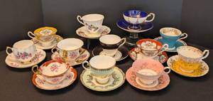 lot 36 image: Vintage Painted Porcelain Teacups