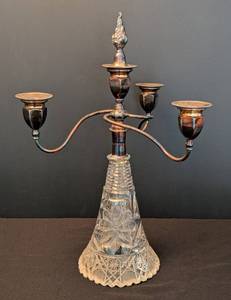 lot 51 image: Cut Crystal Silver Plated Candleholder