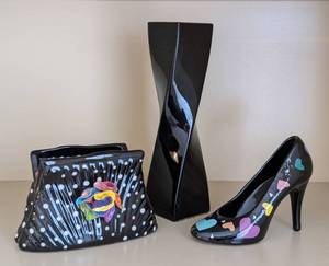 lot 47 image: Black Ceramic Vase and Painted Decor