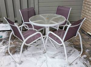 lot 92 image: Glass Topped Patio Table and Chairs
