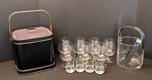 lot 87 image: Black and Crystal Ice Buckets and Bar Glasses