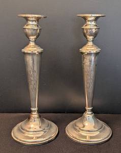 lot 15 image: Pair of Weighted Sterling Silver Candleholders