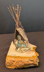 lot 21 image: Bijan Girl in the Rain Copper and Stone Sculpture