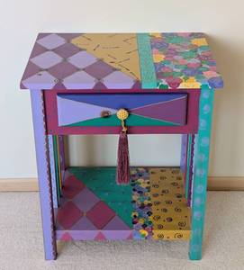 lot 11 image: Colorful Painted Wood Side Table