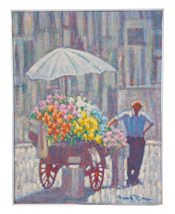 lot 7 image: The Flower Seller Textured Painting by Henry Benson