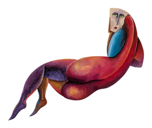 lot 28 image: Unique Colorful Painted Wood Woman Wall Hanging by Jeff Pykerman