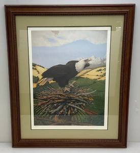 lot 4 image: 1984 William Downey Building Second Of Series For Sebastiani Vineyards Eagle Print Framed Behind Glass 30 12 x 36 14