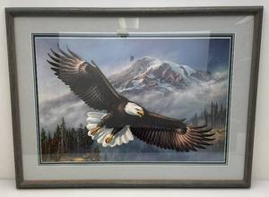lot 6 image: Framed Behind Glass James Meger Soaring Eagle Print 30 14 x 40 34