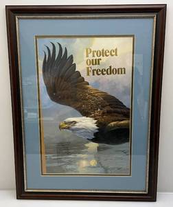 lot 7 image: Framed Behind Glass Mario Fernandez Protect Our Freedom NRA Eagle Print 25 14 x 33 14