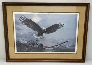 lot 8 image: Framed Behind Glass Pencil Signed Mario Fernandez Bald Eagle Limited Edition Print 490580  28 14 x 39