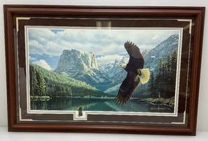 lot 12 image: Framed Behind Glass Pencil Signed Frank Mittlstadt Eagles Dream Limited Edition Lithograph Print 176750 28 12 x 43