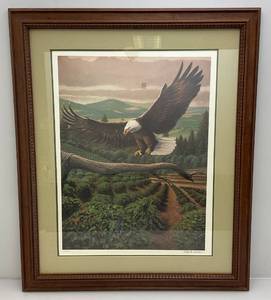 lot 14 image: 1982 Ken Michaelsen The Arrival First Of Series For Sebastiani Vineyards Eagle Print Framed Behind Glass 30 12 x 36 14 (Spots On Matting)