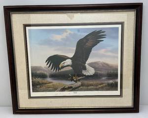 lot 15 image: Framed Behind Glass Pencil Signed Linda Picken Majesty Limited Edition Lithograph Print 296850 29 14 x 35 (Small Stains On White Border Of Print)