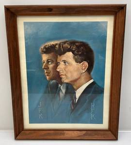 lot 22 image: Vintage Framed Behind Glass (Alton Tobey) John F. & Robert Kennedy Print 16 12 x 20 14