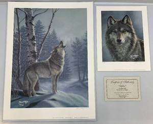 lot 29 image: Unframed James Meger Pencil Signed Alpha Timberwolf  Print Set 37350 12 34 x 16 14 &  21 x 28 12 Overall Paper Size With COA (In Protective Envelope)