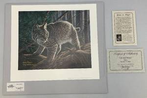 lot 30 image: Unframed James Meger Pencil Signed (ARTIST PROOF) Cat And Mouse Print 3775 18 x 20 14 Overall Paper Size With COA (In Protective Envelope)