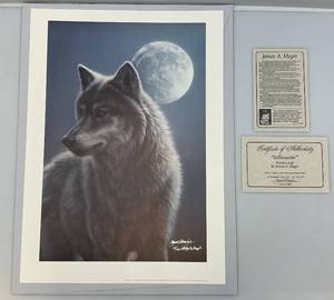 lot 34 image: Unframed James Meger ARTIST PROOF  Silhouette Timberwolf  37150 19 12 x 27 Overall Paper Size With COA (In Protective Envelope)
