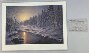 lot 37 image: Unframed James Meger Pencil Signed (ARTISTS PROOF) Solstice Winter Scene 37150  21 x 28 12 Overall Paper Size With Coa (In Protective Envelope)