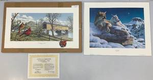 lot 44 image: 14 12 x 26 UnFramed Frank Mittlstadt Prints Including The Old Clarence - Bridge (COA) 1995 Publishers Proof 710 Tranquility Lion & The Lamb 18 34 x 23 Overall Paper Size