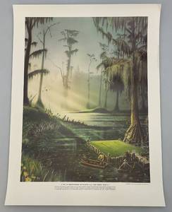 lot 62 image: 1977 Unframed Loyal H. Chapman Golf Print No.12 Okefenokee Municipal Golf Course 188 Yrds. Par 3 Print 18 x 24 Sheet Size