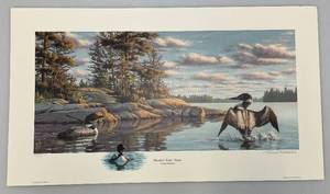 lot 65 image: UnFramed Frank Mittlstadt Limited Edition Print 40155 Crooked Lake Loons 14 34 x 25 34 Overall page Size