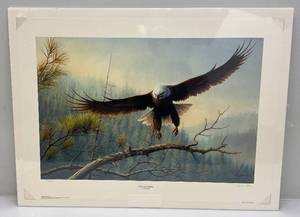 lot 72 image: 1995 Unframed Pencil Signed Don Moore Limited Edition Print 3600 High And Mighty Bald Eagle (Overall Papar Size) 21 x 29 (Factory Sealed)