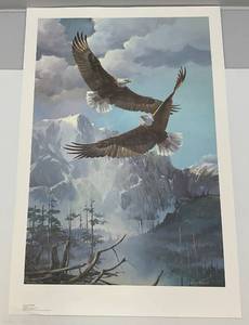 lot 75 image: Unframed Signed Mario Fernandez As Free As The Wind Eagle Medallion Limited Edition Print 2500   25 x 37 12 Overall Paper Size (In Protective Sleeve)
