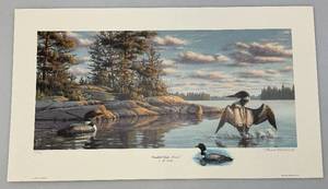 lot 76 image: UnFramed Frank Mittlstadt Limited Edition Print 62155 Crooked Lake Loons 14 34 x 25 34 Overall page Size