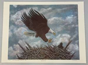 lot 84 image: 1987 Unframed Pencil Signed First Day Of Issue T. Russel Protective Cover Bald Eagle Limited Edition Print 55200 Overall Paper Size 20 x 27 (In Protective Sleeve)