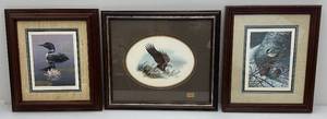 lot 91 image: Framed Behind Glass Daniel Smith Loon Print 15 34 x 17 12 & Zoellick Chickadee Print 15 x 17 34