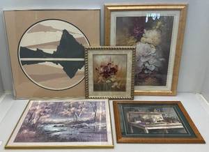 lot 101 image: Misc. Framed Behind Glass Decorative Prints Reflections Artist Proof Has Small Crack In Glass On Corner